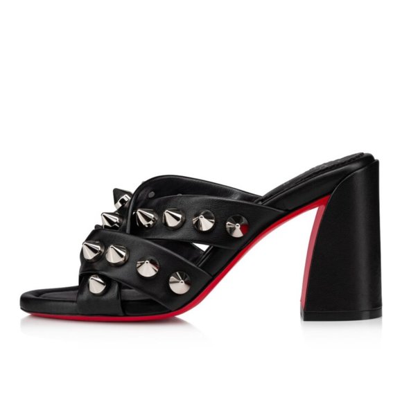 Christian Louboutin SPIKA CLUB Spiked Leather Mule Block Heel Sandals Shoes - Picture 1 of 14